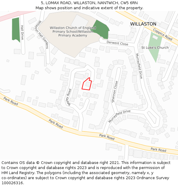 5, LOMAX ROAD, WILLASTON, NANTWICH, CW5 6RN: Location map and indicative extent of plot