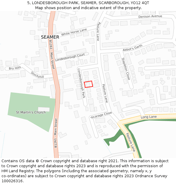 5, LONDESBOROUGH PARK, SEAMER, SCARBOROUGH, YO12 4QT: Location map and indicative extent of plot