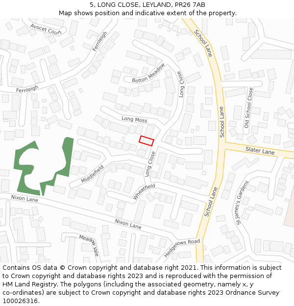 5, LONG CLOSE, LEYLAND, PR26 7AB: Location map and indicative extent of plot