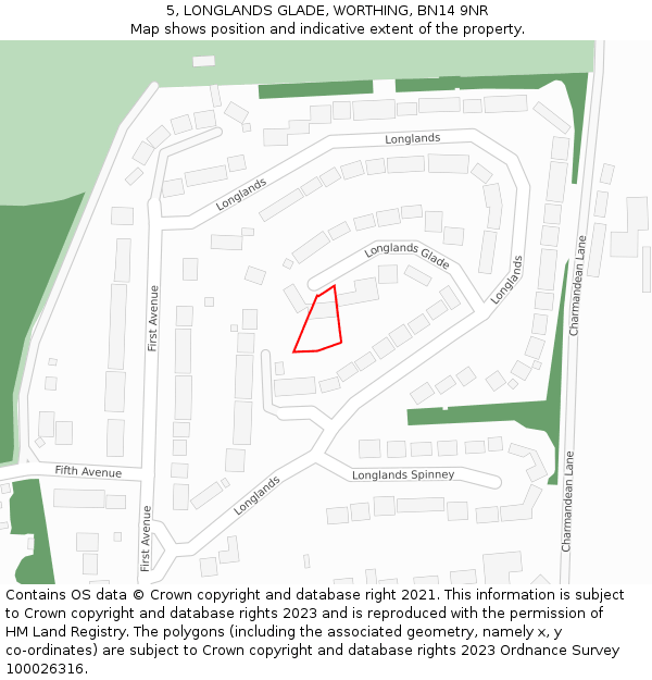 5, LONGLANDS GLADE, WORTHING, BN14 9NR: Location map and indicative extent of plot