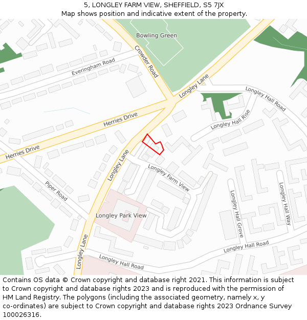5, LONGLEY FARM VIEW, SHEFFIELD, S5 7JX: Location map and indicative extent of plot