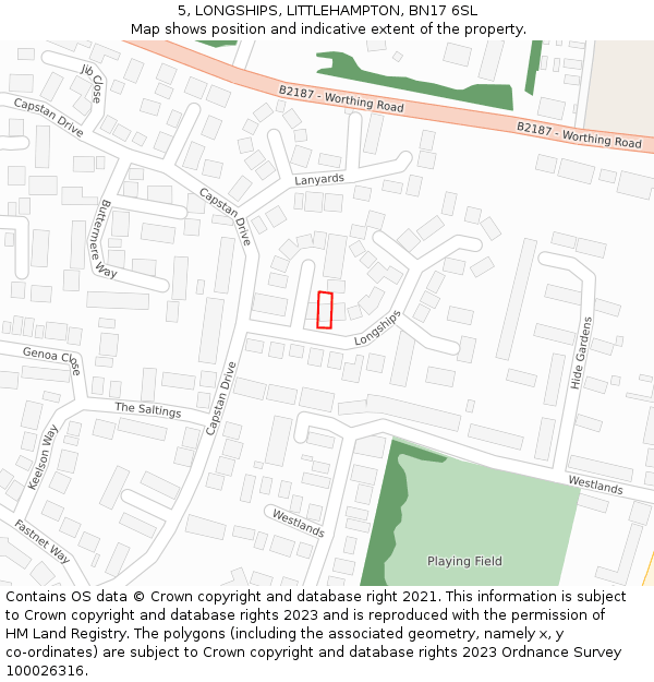 5, LONGSHIPS, LITTLEHAMPTON, BN17 6SL: Location map and indicative extent of plot