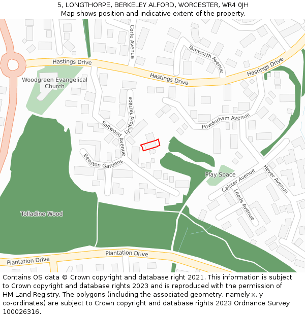 5, LONGTHORPE, BERKELEY ALFORD, WORCESTER, WR4 0JH: Location map and indicative extent of plot