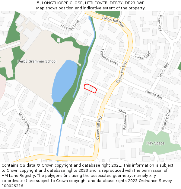 5, LONGTHORPE CLOSE, LITTLEOVER, DERBY, DE23 3WE: Location map and indicative extent of plot