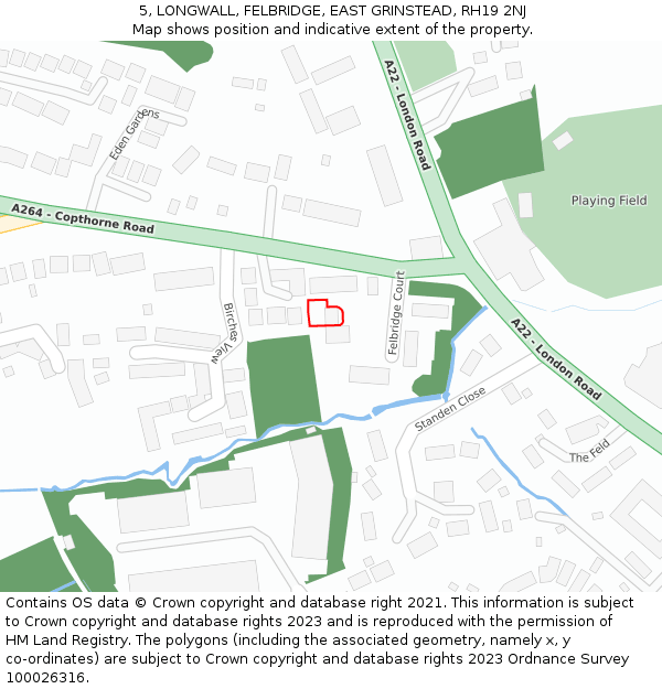 5, LONGWALL, FELBRIDGE, EAST GRINSTEAD, RH19 2NJ: Location map and indicative extent of plot