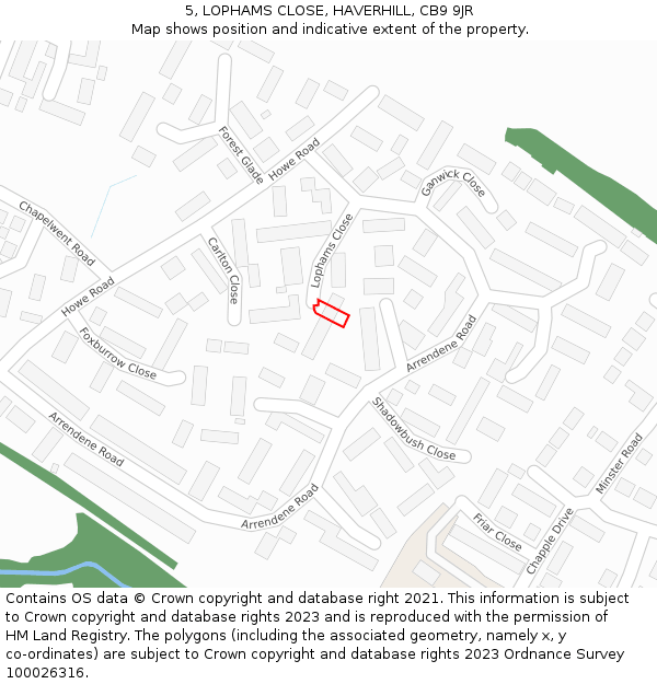 5, LOPHAMS CLOSE, HAVERHILL, CB9 9JR: Location map and indicative extent of plot