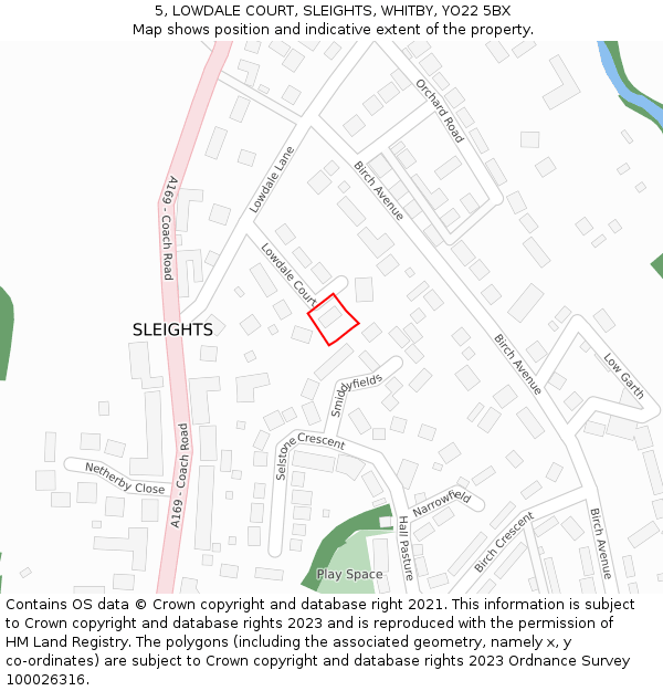5, LOWDALE COURT, SLEIGHTS, WHITBY, YO22 5BX: Location map and indicative extent of plot