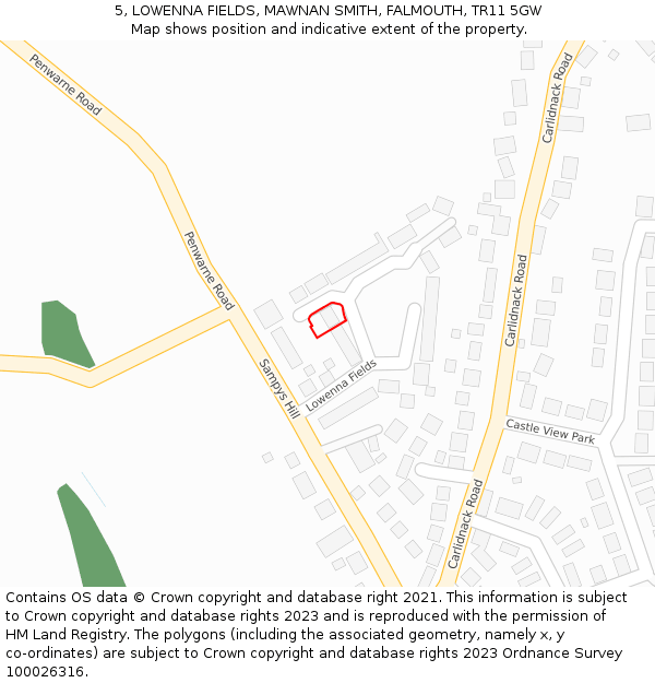 5, LOWENNA FIELDS, MAWNAN SMITH, FALMOUTH, TR11 5GW: Location map and indicative extent of plot