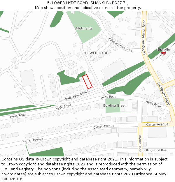 5, LOWER HYDE ROAD, SHANKLIN, PO37 7LJ: Location map and indicative extent of plot