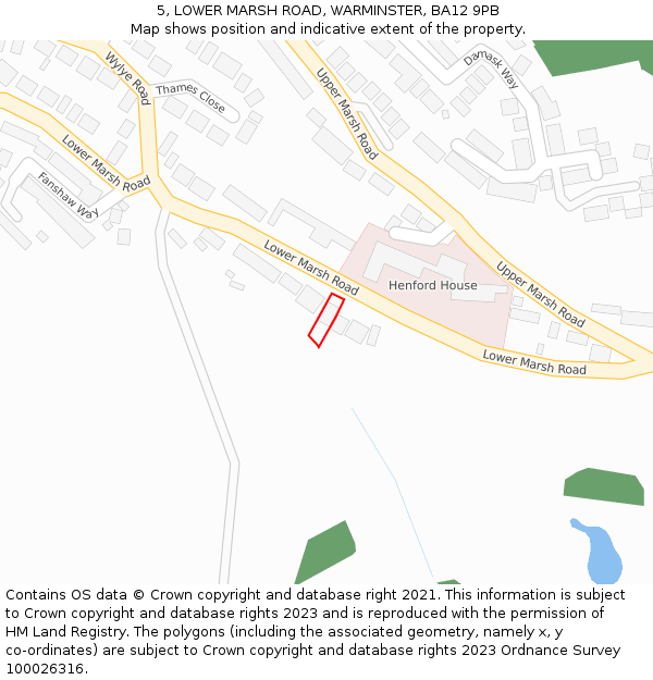 5, LOWER MARSH ROAD, WARMINSTER, BA12 9PB: Location map and indicative extent of plot