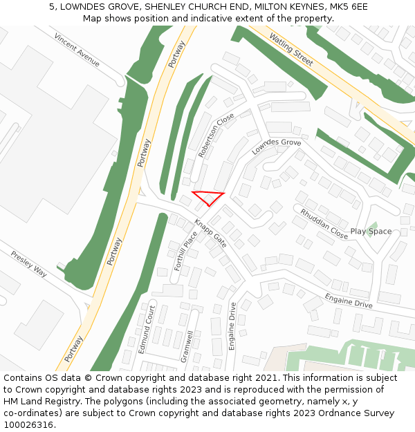 5, LOWNDES GROVE, SHENLEY CHURCH END, MILTON KEYNES, MK5 6EE: Location map and indicative extent of plot