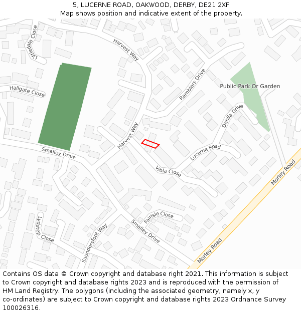 5, LUCERNE ROAD, OAKWOOD, DERBY, DE21 2XF: Location map and indicative extent of plot