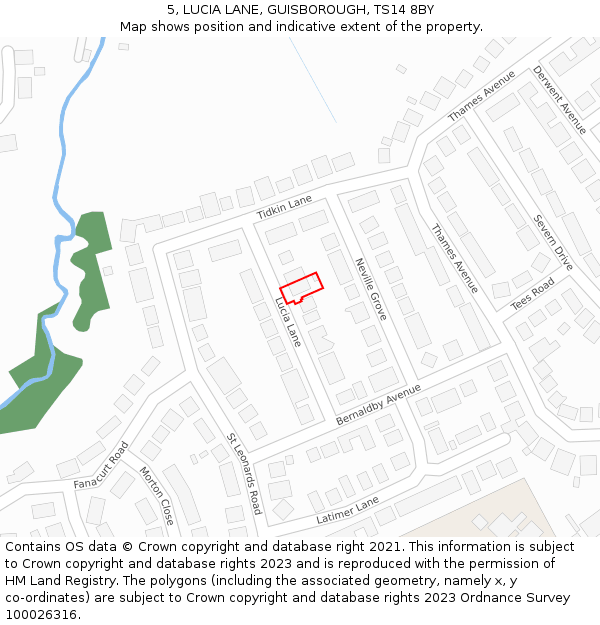 5, LUCIA LANE, GUISBOROUGH, TS14 8BY: Location map and indicative extent of plot