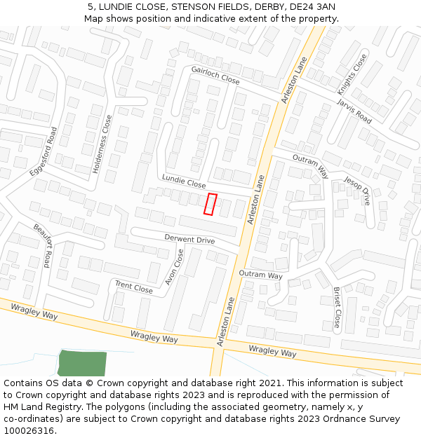 5, LUNDIE CLOSE, STENSON FIELDS, DERBY, DE24 3AN: Location map and indicative extent of plot