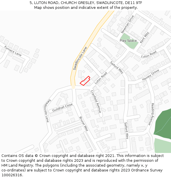 5, LUTON ROAD, CHURCH GRESLEY, SWADLINCOTE, DE11 9TF: Location map and indicative extent of plot