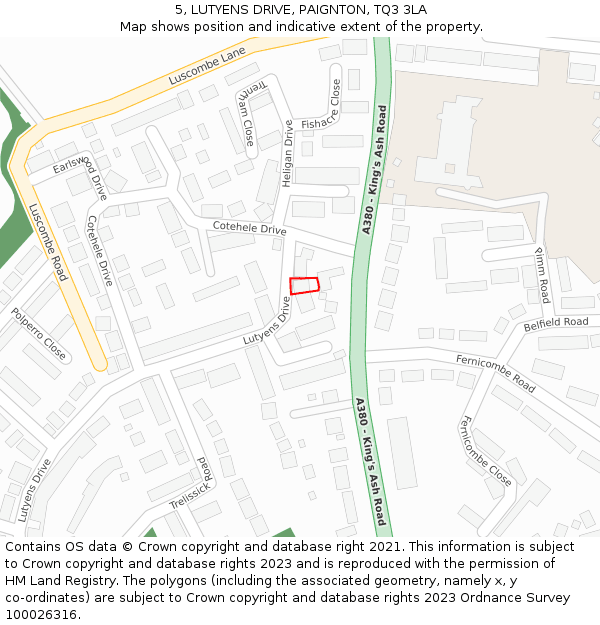 5, LUTYENS DRIVE, PAIGNTON, TQ3 3LA: Location map and indicative extent of plot