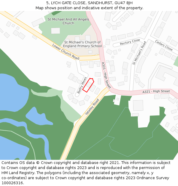 5, LYCH GATE CLOSE, SANDHURST, GU47 8JH: Location map and indicative extent of plot