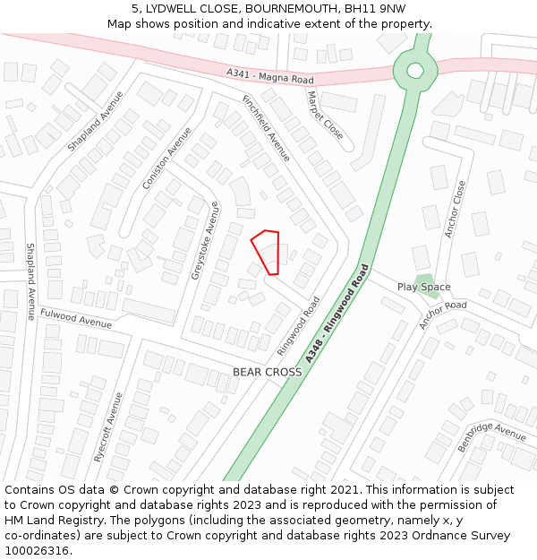5, LYDWELL CLOSE, BOURNEMOUTH, BH11 9NW: Location map and indicative extent of plot