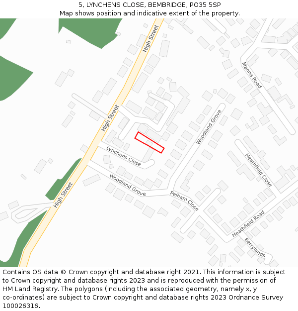 5, LYNCHENS CLOSE, BEMBRIDGE, PO35 5SP: Location map and indicative extent of plot