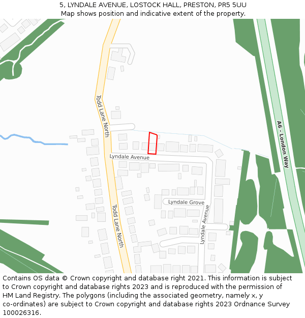 5, LYNDALE AVENUE, LOSTOCK HALL, PRESTON, PR5 5UU: Location map and indicative extent of plot