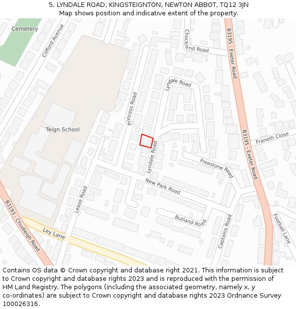 5, LYNDALE ROAD, KINGSTEIGNTON, NEWTON ABBOT, TQ12 3JN: Location map and indicative extent of plot