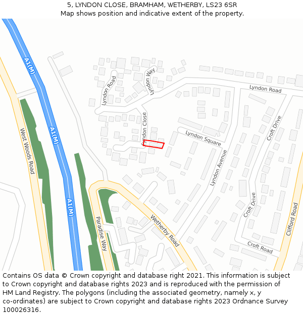 5, LYNDON CLOSE, BRAMHAM, WETHERBY, LS23 6SR: Location map and indicative extent of plot