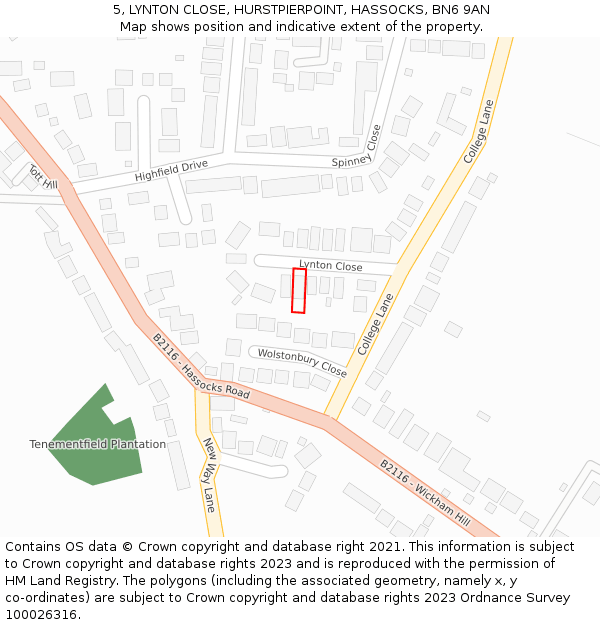 5, LYNTON CLOSE, HURSTPIERPOINT, HASSOCKS, BN6 9AN: Location map and indicative extent of plot