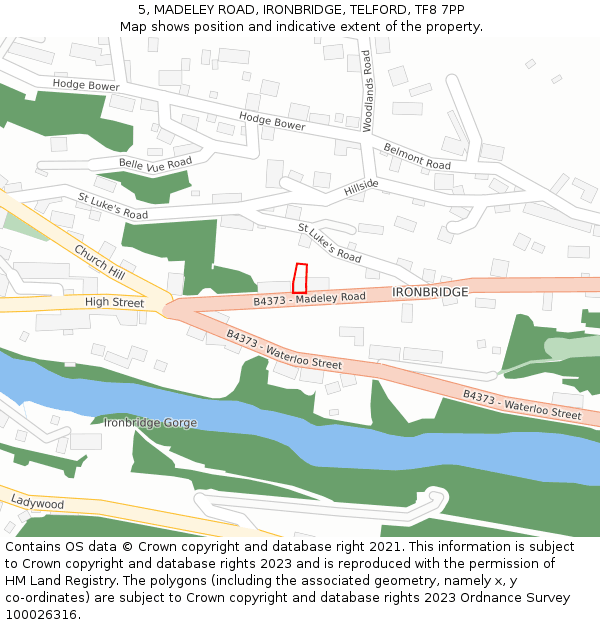 5, MADELEY ROAD, IRONBRIDGE, TELFORD, TF8 7PP: Location map and indicative extent of plot
