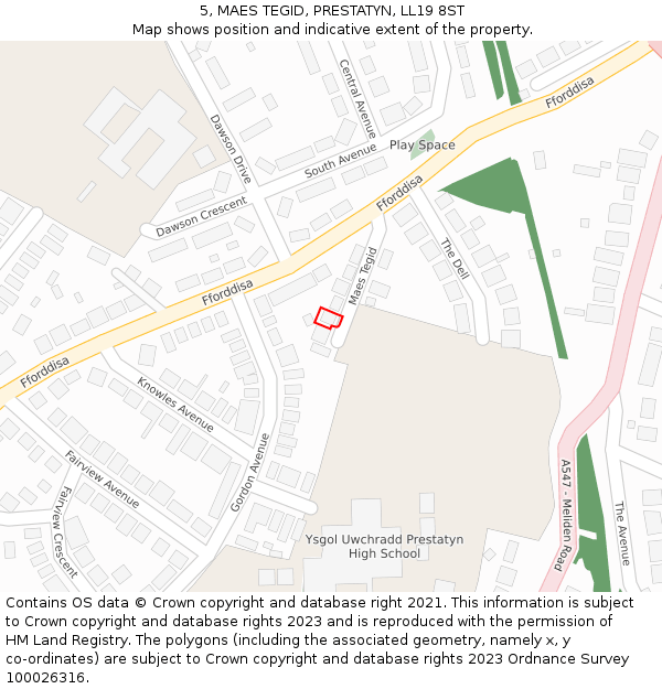 5, MAES TEGID, PRESTATYN, LL19 8ST: Location map and indicative extent of plot