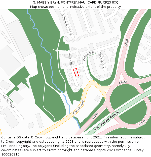 5, MAES Y BRYN, PONTPRENNAU, CARDIFF, CF23 8XQ: Location map and indicative extent of plot