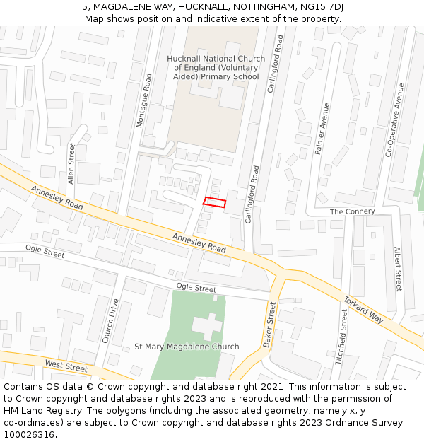 5, MAGDALENE WAY, HUCKNALL, NOTTINGHAM, NG15 7DJ: Location map and indicative extent of plot