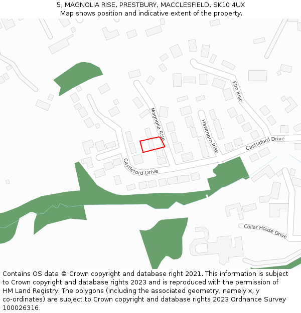 5, MAGNOLIA RISE, PRESTBURY, MACCLESFIELD, SK10 4UX: Location map and indicative extent of plot