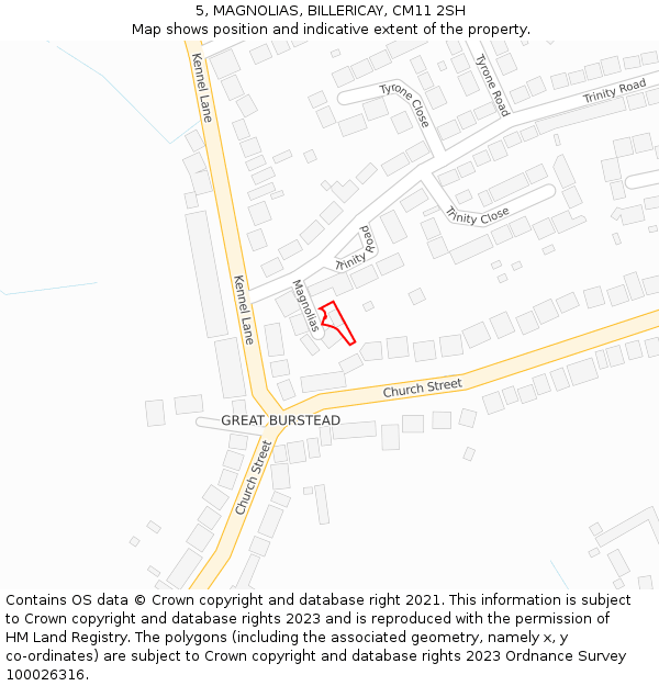 5, MAGNOLIAS, BILLERICAY, CM11 2SH: Location map and indicative extent of plot
