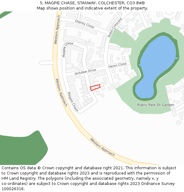 5, MAGPIE CHASE, STANWAY, COLCHESTER, CO3 8WB: Location map and indicative extent of plot