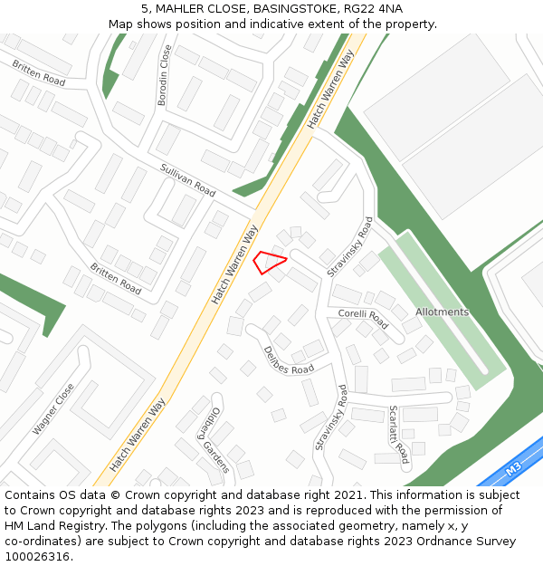 5, MAHLER CLOSE, BASINGSTOKE, RG22 4NA: Location map and indicative extent of plot