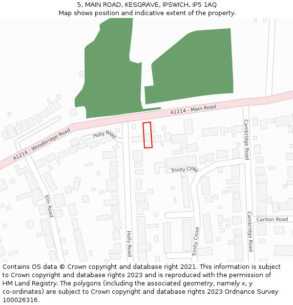 5, MAIN ROAD, KESGRAVE, IPSWICH, IP5 1AQ: Location map and indicative extent of plot