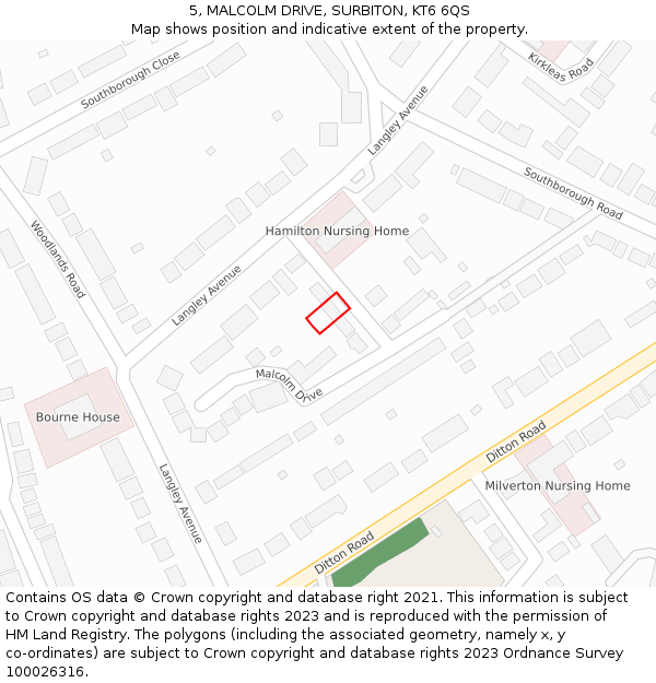 5, MALCOLM DRIVE, SURBITON, KT6 6QS: Location map and indicative extent of plot
