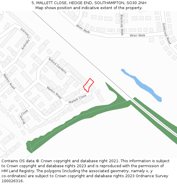 5, MALLETT CLOSE, HEDGE END, SOUTHAMPTON, SO30 2NH: Location map and indicative extent of plot
