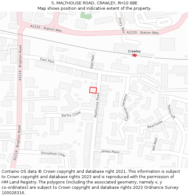 5, MALTHOUSE ROAD, CRAWLEY, RH10 6BE: Location map and indicative extent of plot