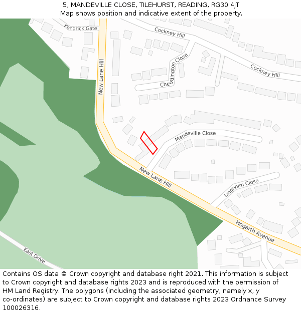 5, MANDEVILLE CLOSE, TILEHURST, READING, RG30 4JT: Location map and indicative extent of plot