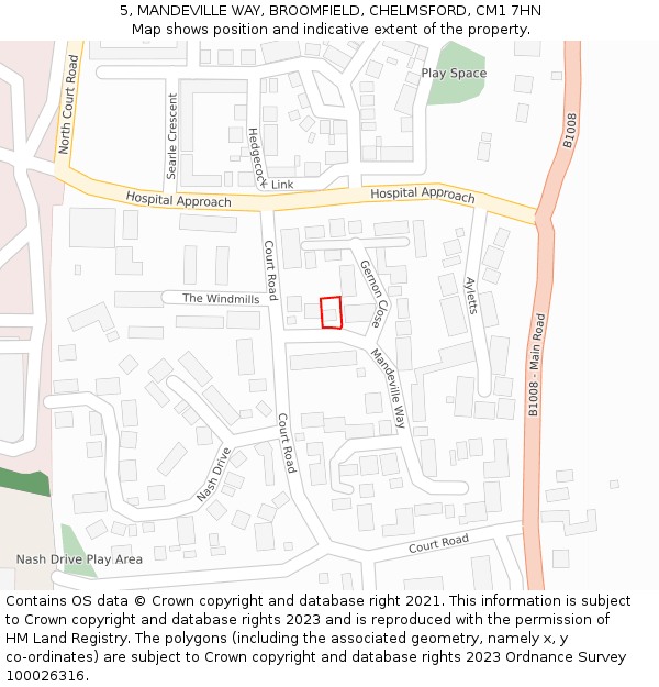 5, MANDEVILLE WAY, BROOMFIELD, CHELMSFORD, CM1 7HN: Location map and indicative extent of plot