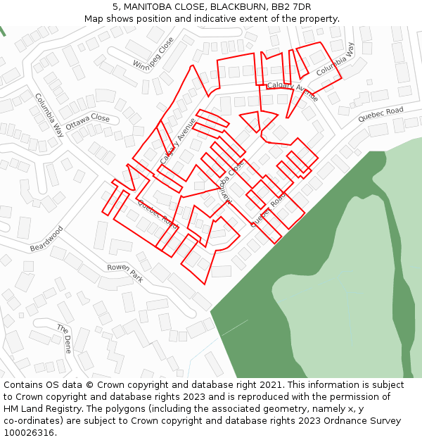 5, MANITOBA CLOSE, BLACKBURN, BB2 7DR: Location map and indicative extent of plot