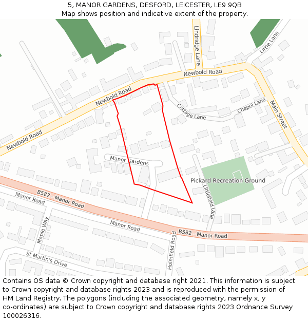 5, MANOR GARDENS, DESFORD, LEICESTER, LE9 9QB: Location map and indicative extent of plot