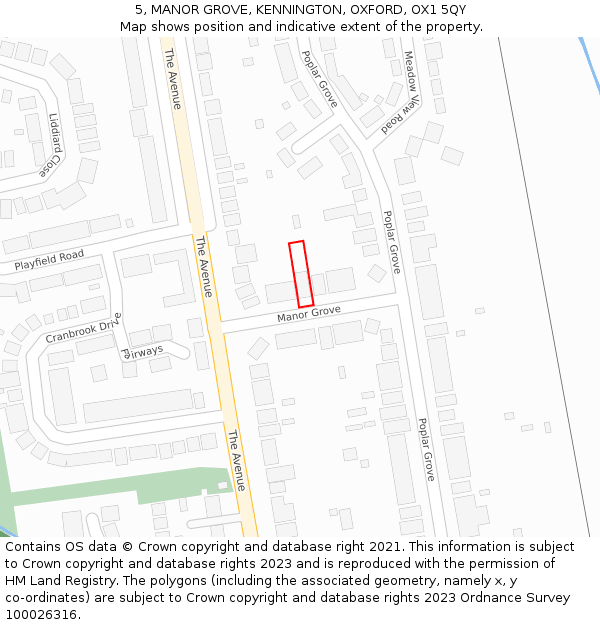 5, MANOR GROVE, KENNINGTON, OXFORD, OX1 5QY: Location map and indicative extent of plot