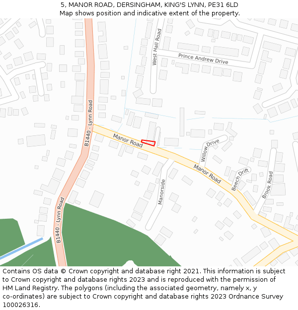 5, MANOR ROAD, DERSINGHAM, KING'S LYNN, PE31 6LD: Location map and indicative extent of plot