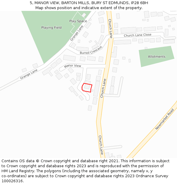 5, MANOR VIEW, BARTON MILLS, BURY ST EDMUNDS, IP28 6BH: Location map and indicative extent of plot