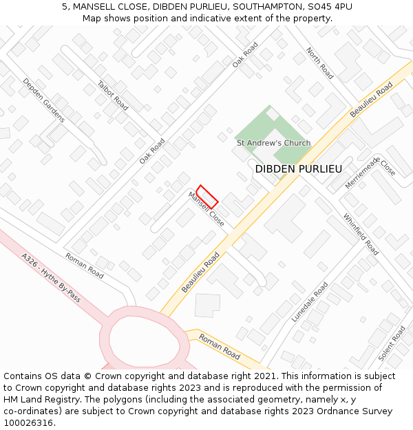 5, MANSELL CLOSE, DIBDEN PURLIEU, SOUTHAMPTON, SO45 4PU: Location map and indicative extent of plot
