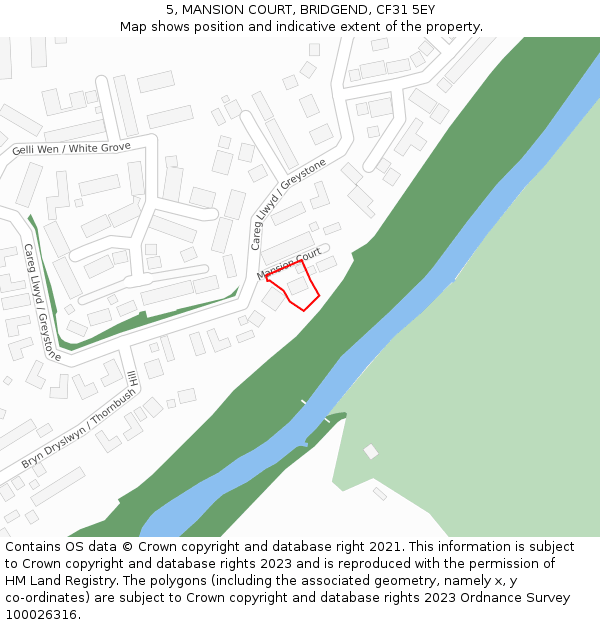 5, MANSION COURT, BRIDGEND, CF31 5EY: Location map and indicative extent of plot