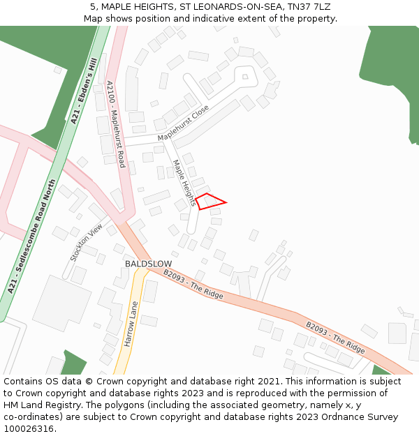 5, MAPLE HEIGHTS, ST LEONARDS-ON-SEA, TN37 7LZ: Location map and indicative extent of plot