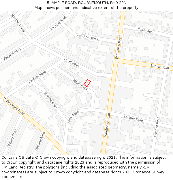 5, MAPLE ROAD, BOURNEMOUTH, BH9 2PN: Location map and indicative extent of plot